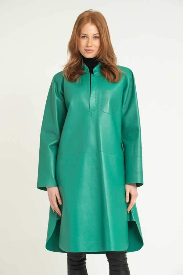 Green Leather Long Shirt - ADAMO