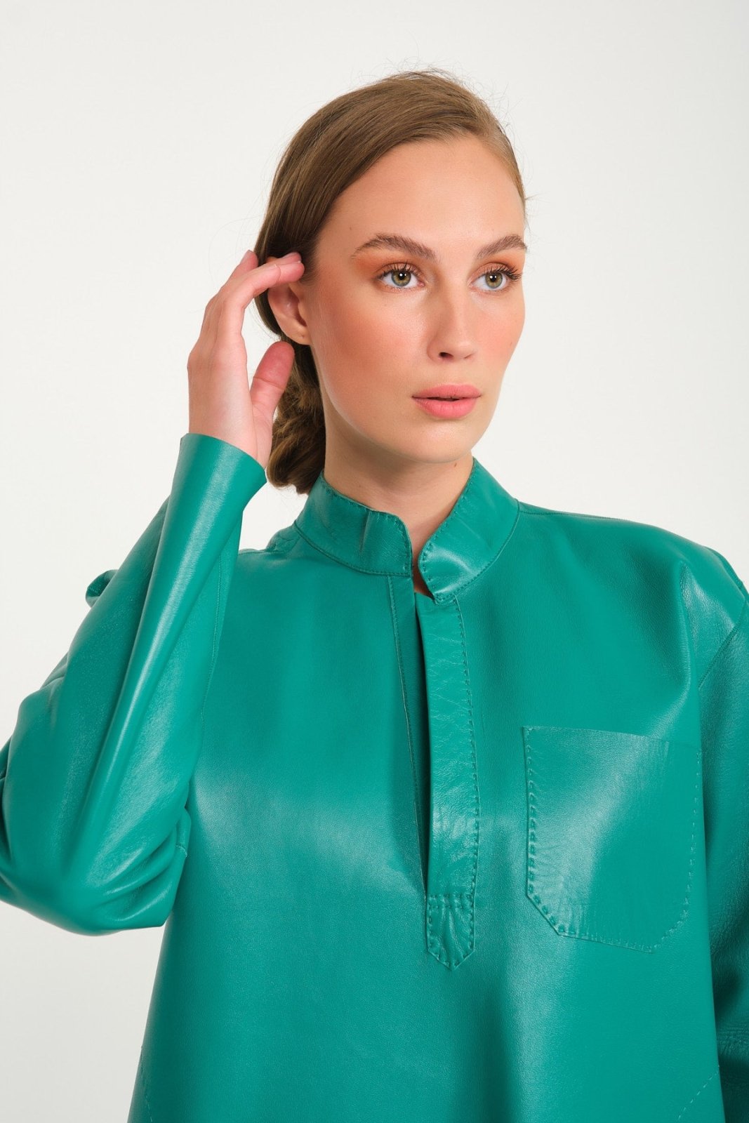 Green Leather Long Shirt - ADAMO