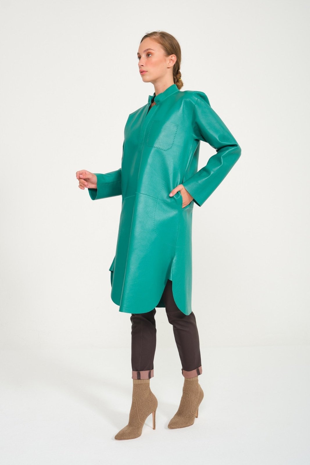 Green Leather Long Shirt - ADAMO