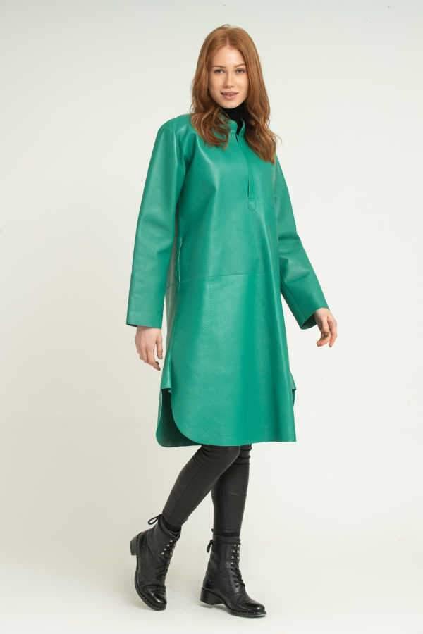 Green Leather Long Shirt - ADAMO