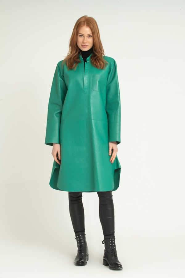 Green Leather Long Shirt - ADAMO