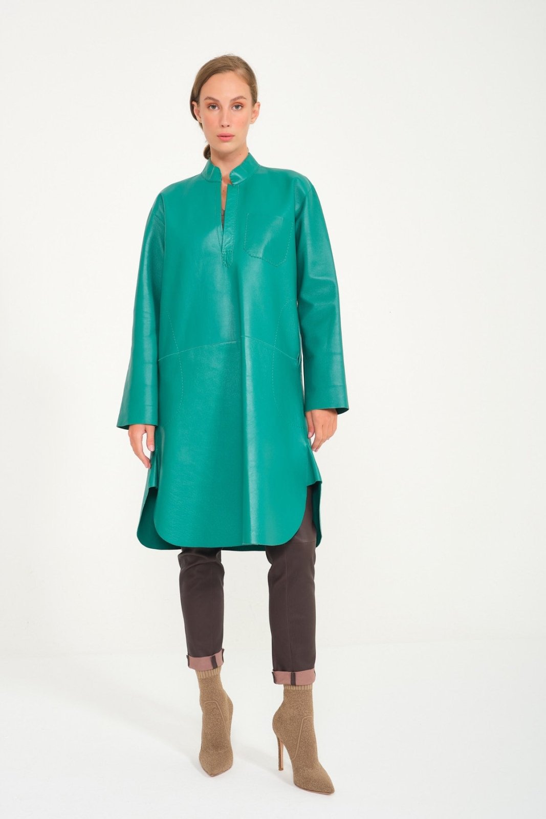 Green Leather Long Shirt - ADAMO