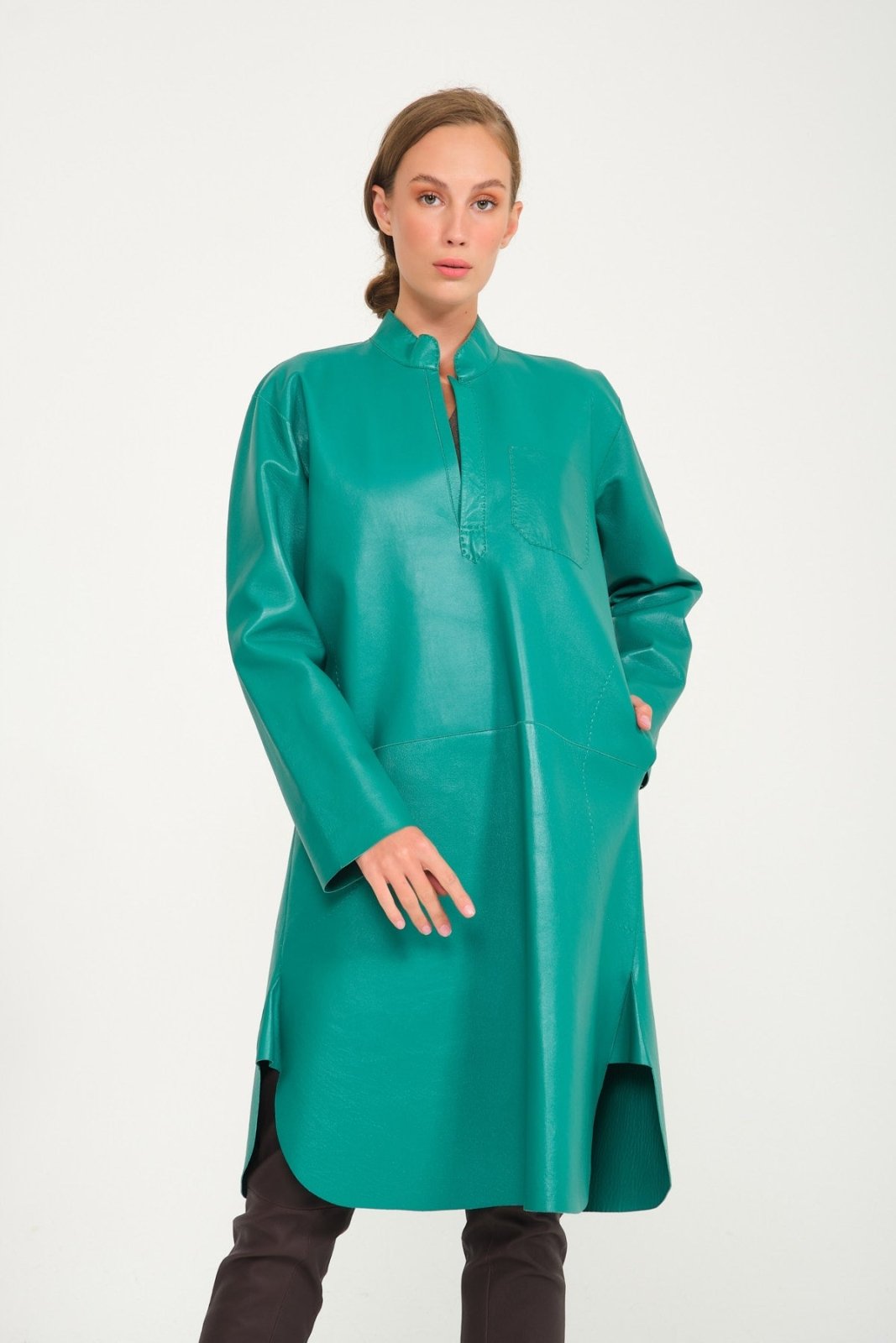 Green Leather Long Shirt - ADAMO