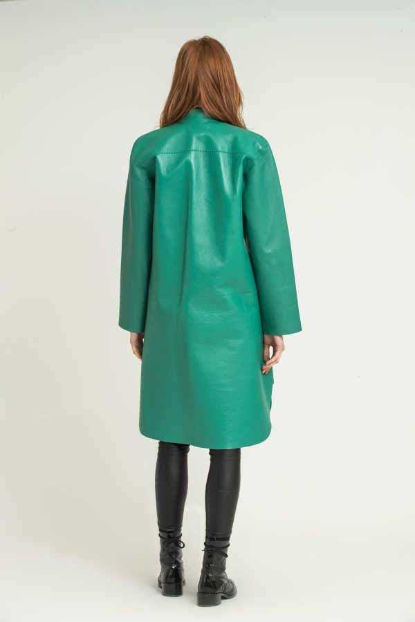 Green Leather Long Shirt - ADAMO