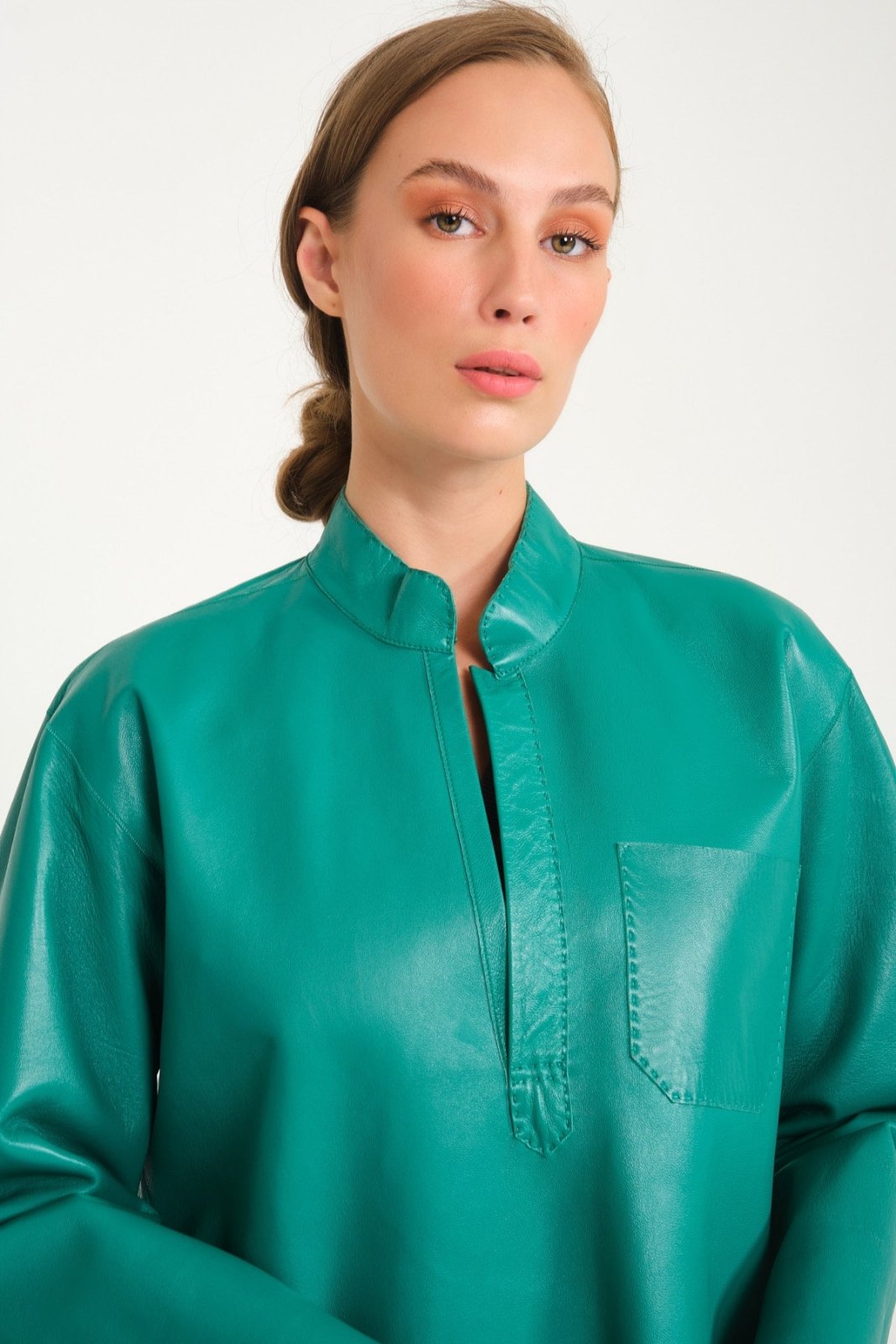 Green Leather Long Shirt - ADAMO