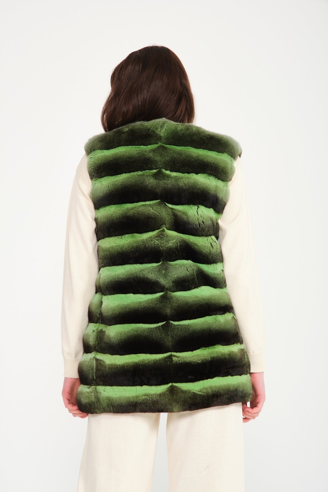 Green Long Chinchilla Fur Vest - ADAMO