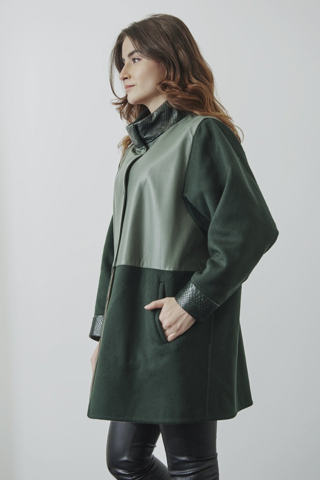 Green Long Leather Coat - ADAMO