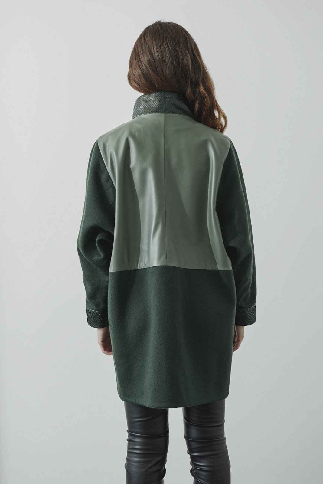 Green Long Leather Coat - ADAMO