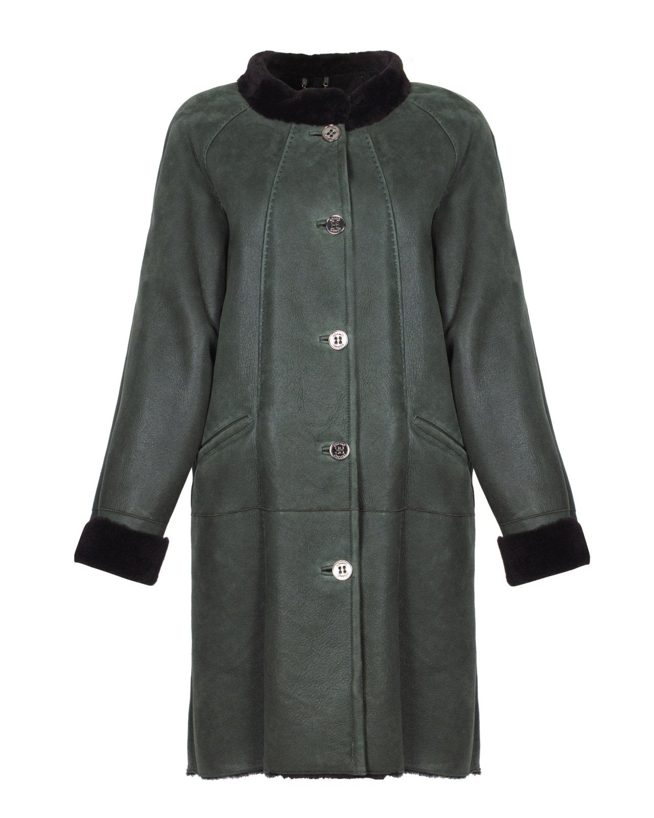 Green Long Leather Coat - ADAMO