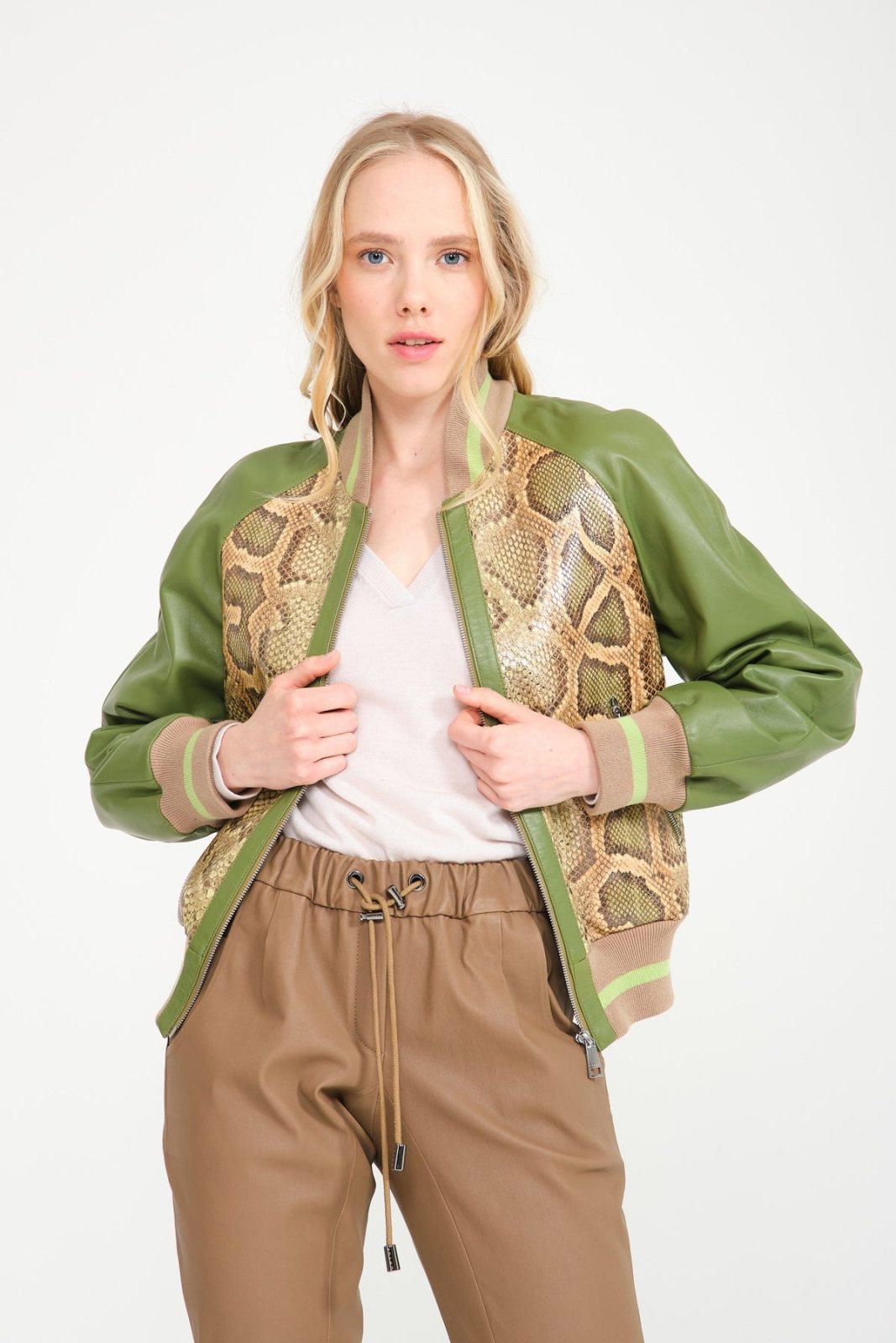 Green Python Leather Jacket - ADAMO