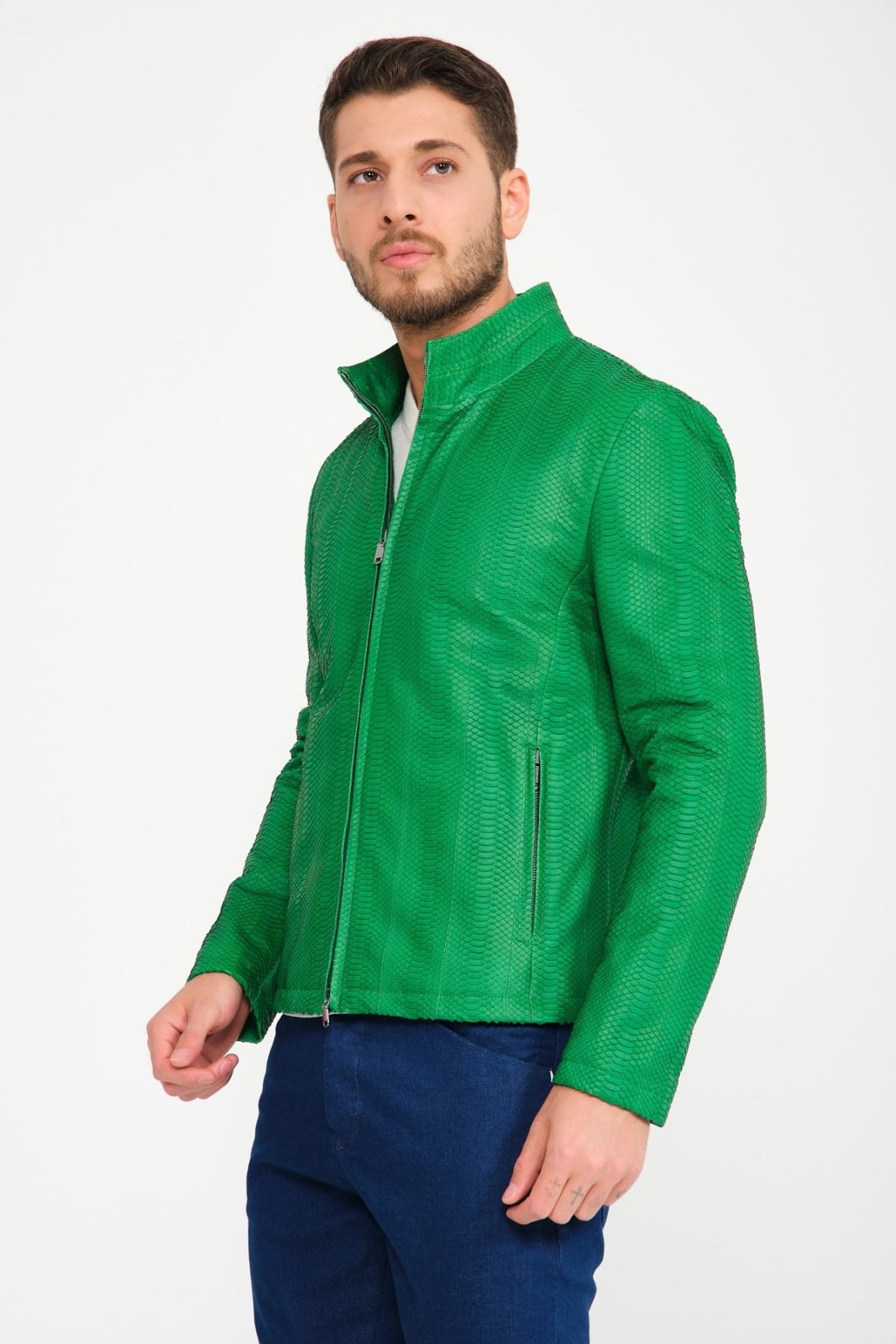 Green Python Leather Jacket - ADAMO