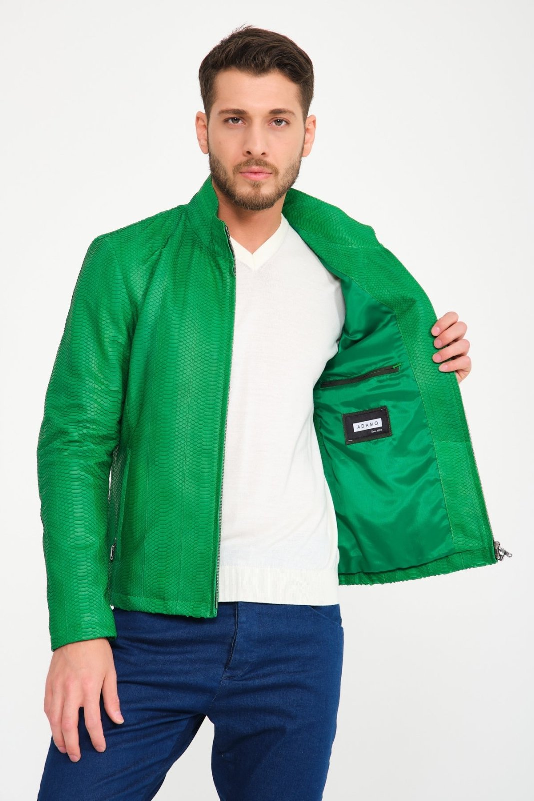 Green Python Leather Jacket - ADAMO