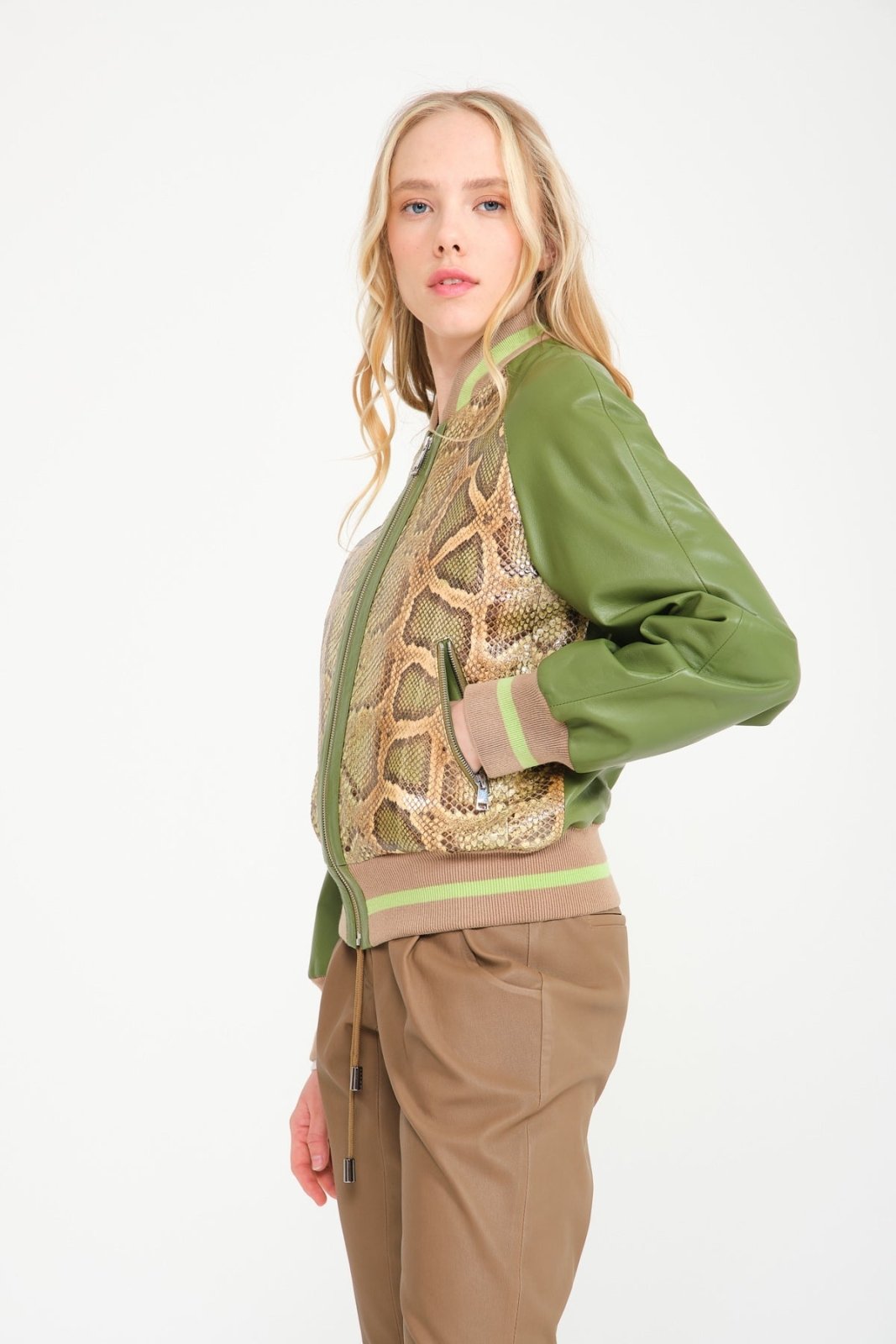 Green Python Leather Jacket - ADAMO