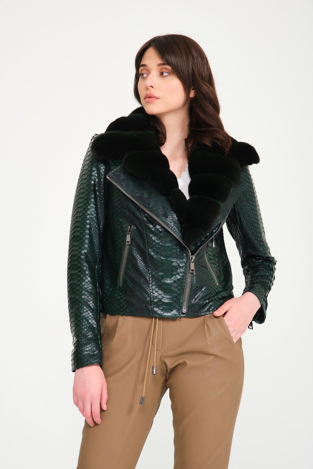 Green Python Leather Jacket - ADAMO