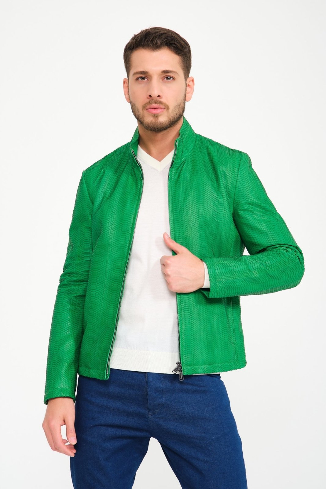 Green Python Leather Jacket - ADAMO