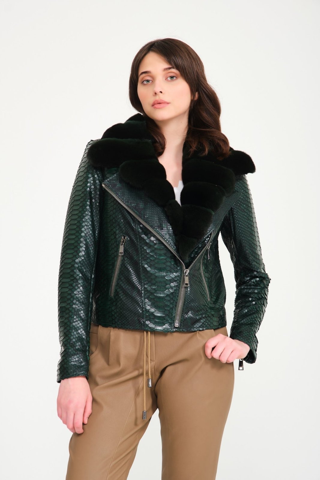 Green Python Leather Jacket - ADAMO