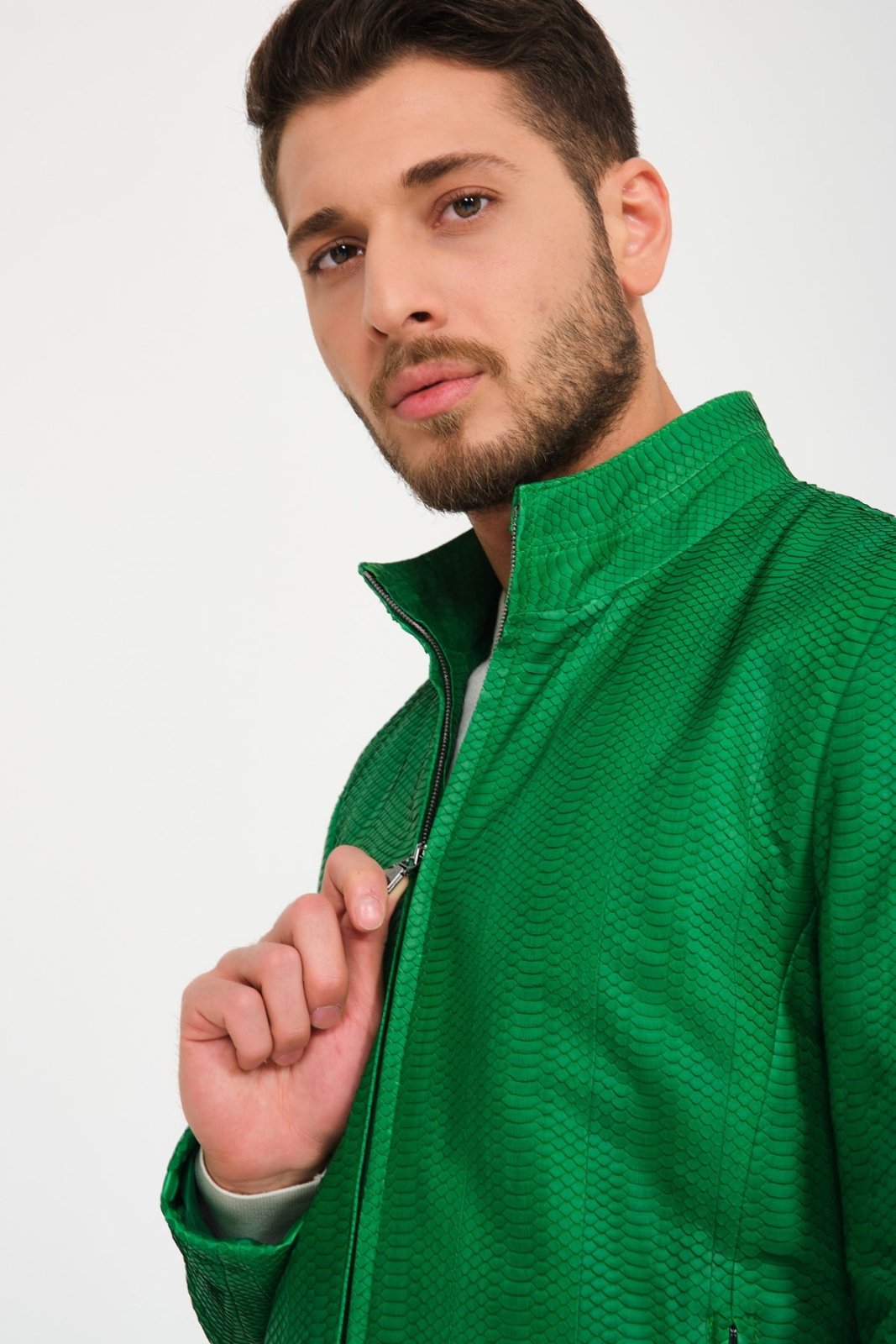 Green Python Leather Jacket - ADAMO