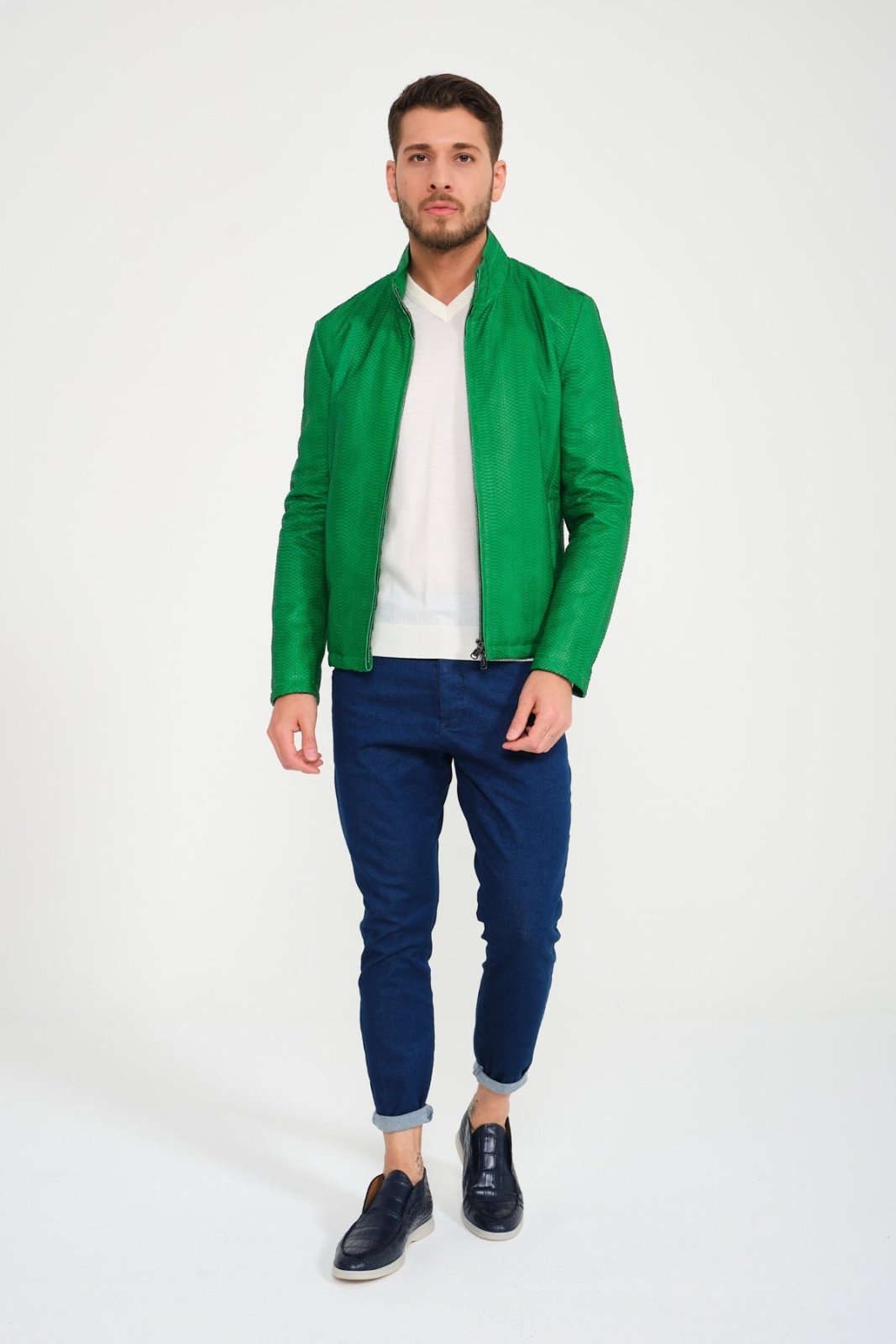 Green Python Leather Jacket - ADAMO