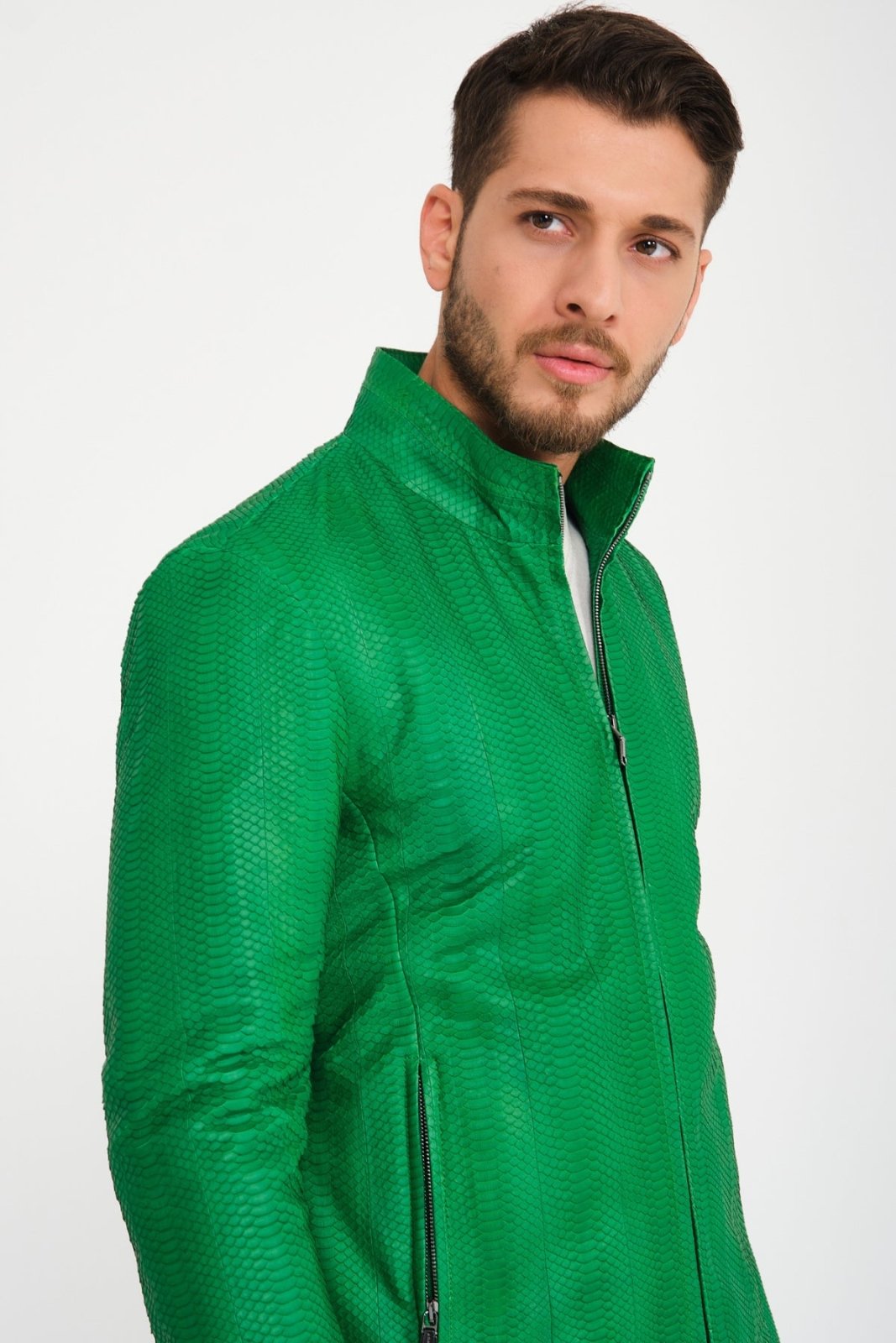 Green Python Leather Jacket - ADAMO