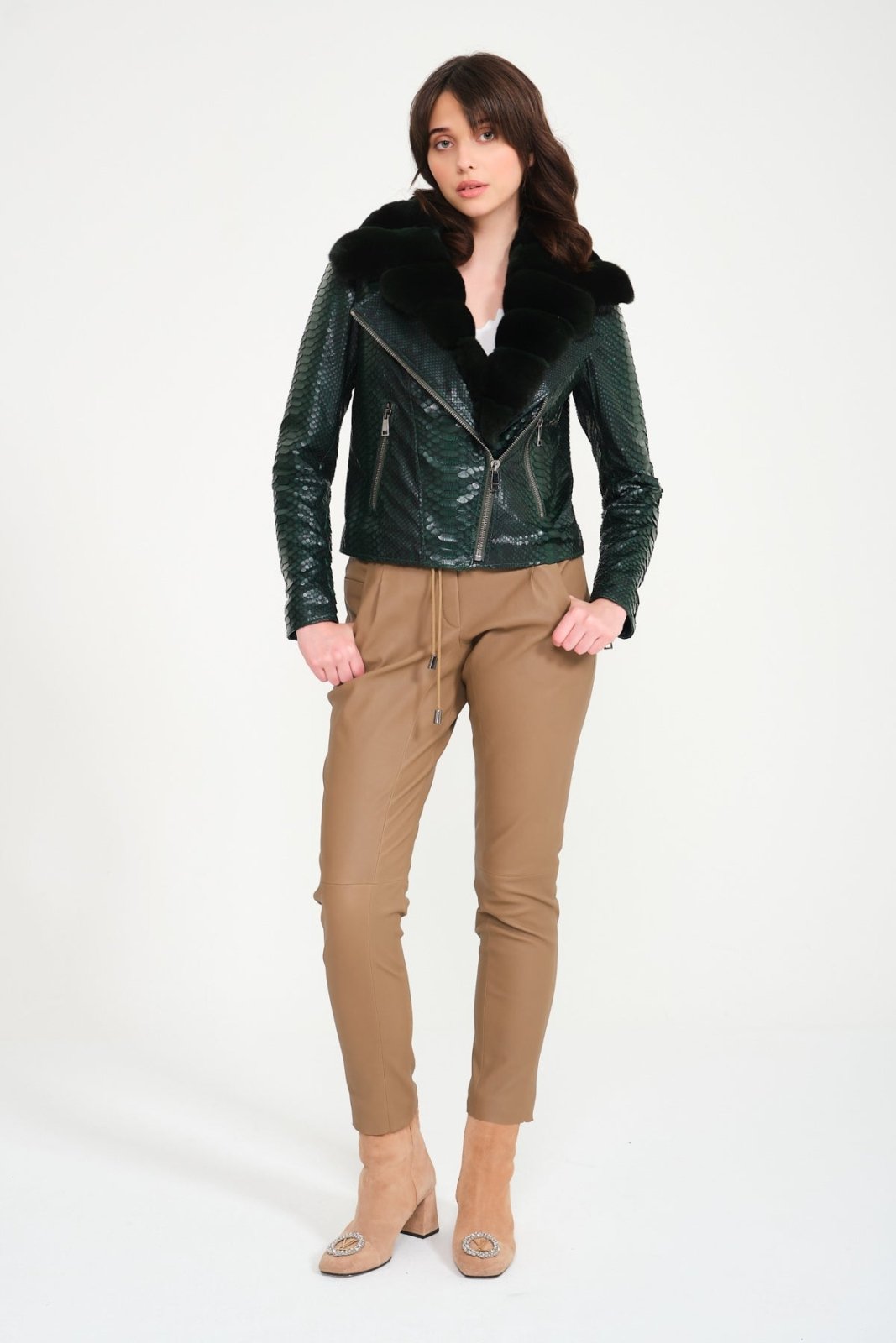 Green Python Leather Jacket - ADAMO