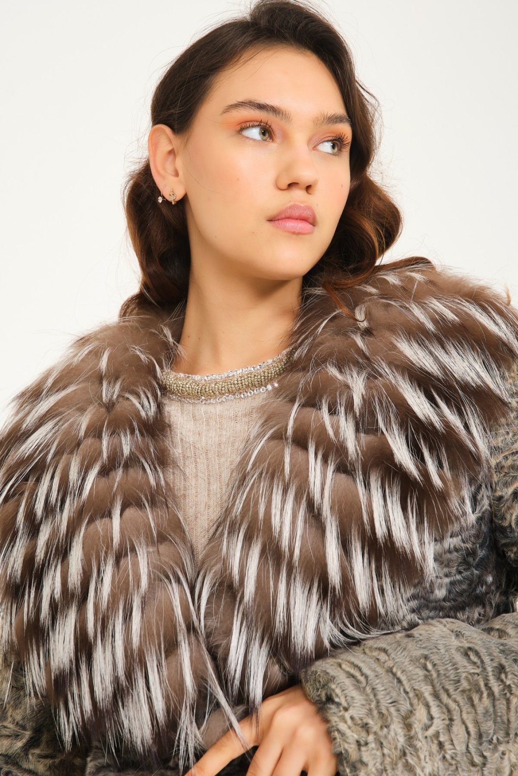 Grey Astrakhan & Fox Fur Coat - ADAMO