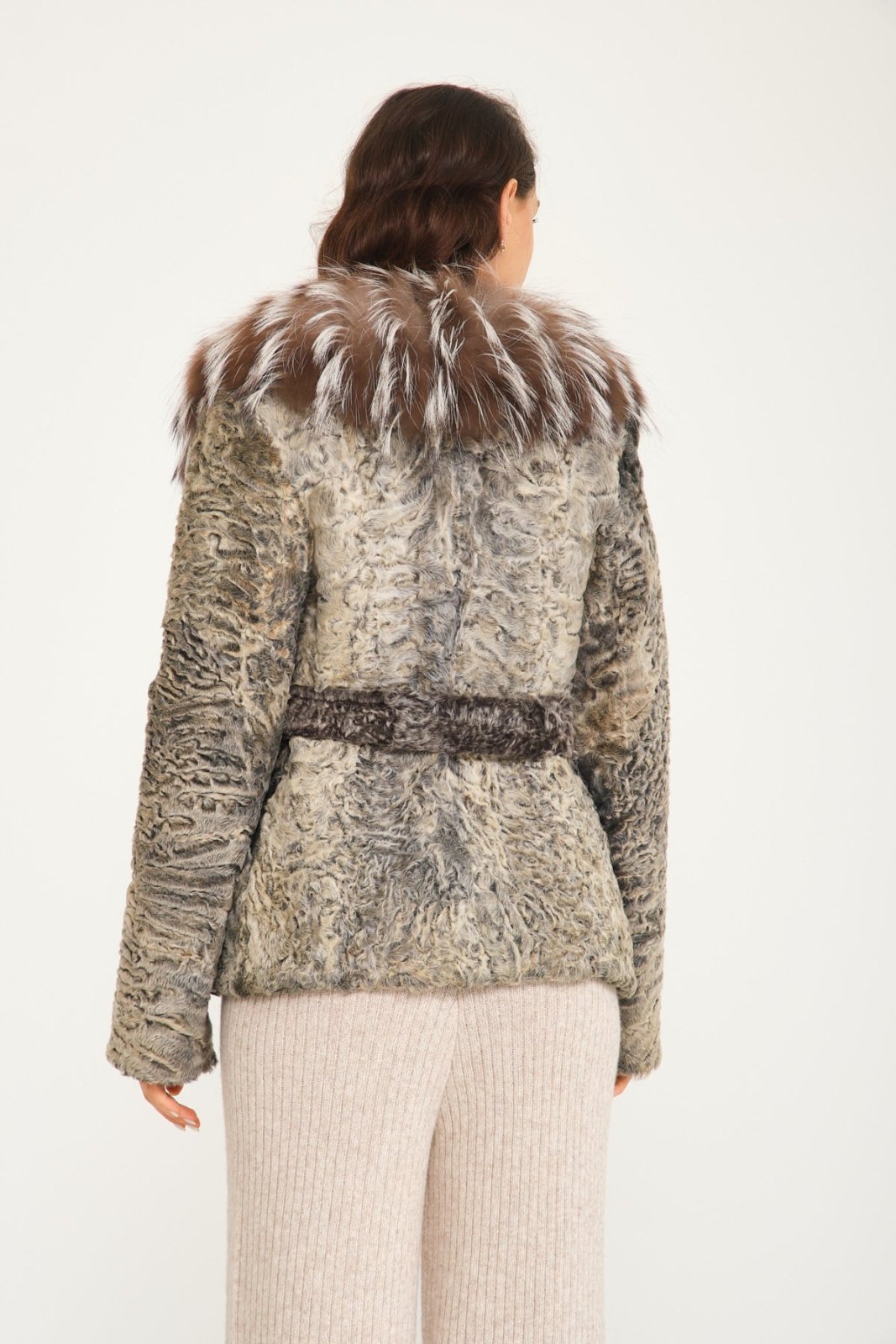 Grey Astrakhan & Fox Fur Coat - ADAMO