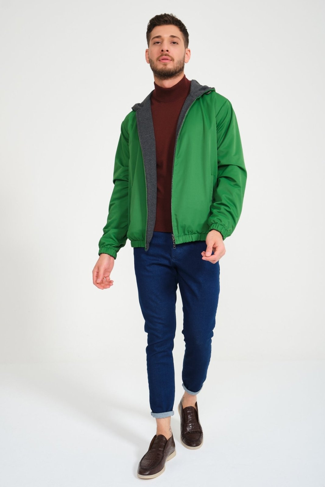 Grey / Forest Green Double Face Waterproof Jacket - ADAMO