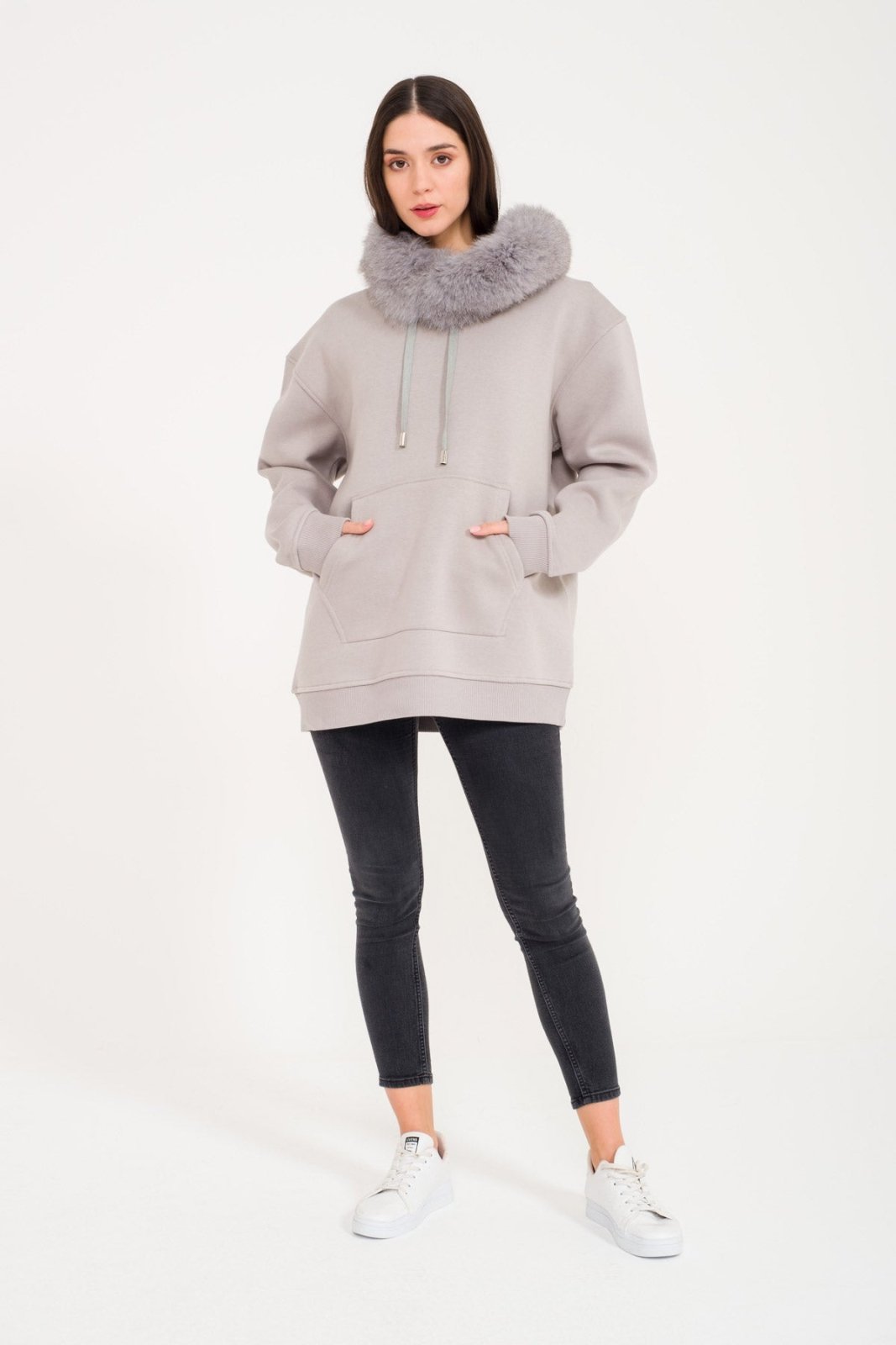 Grey Fox Fur Hoodie - ADAMO