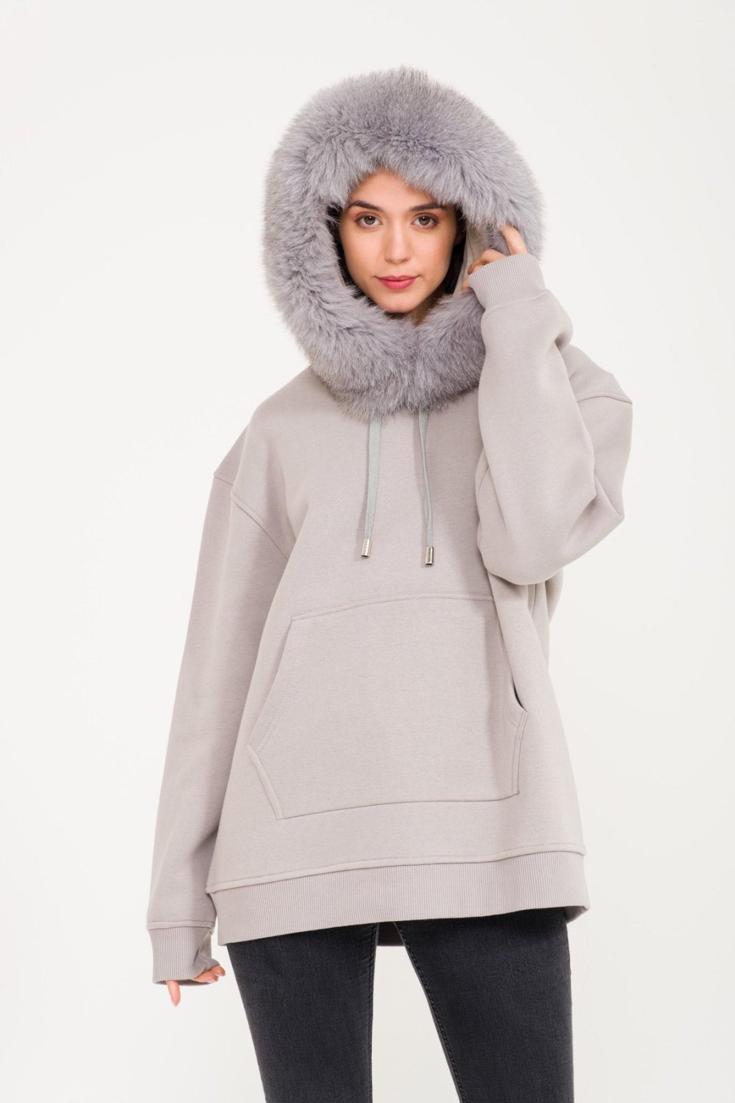 Grey Fox Fur Hoodie - ADAMO