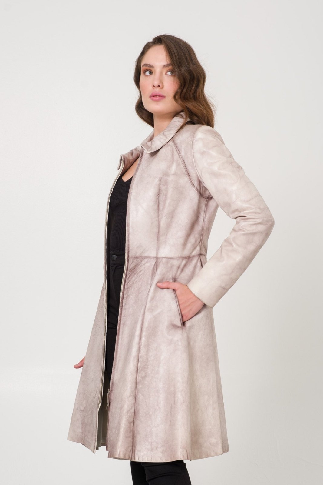 Grey Leather Coat - ADAMO