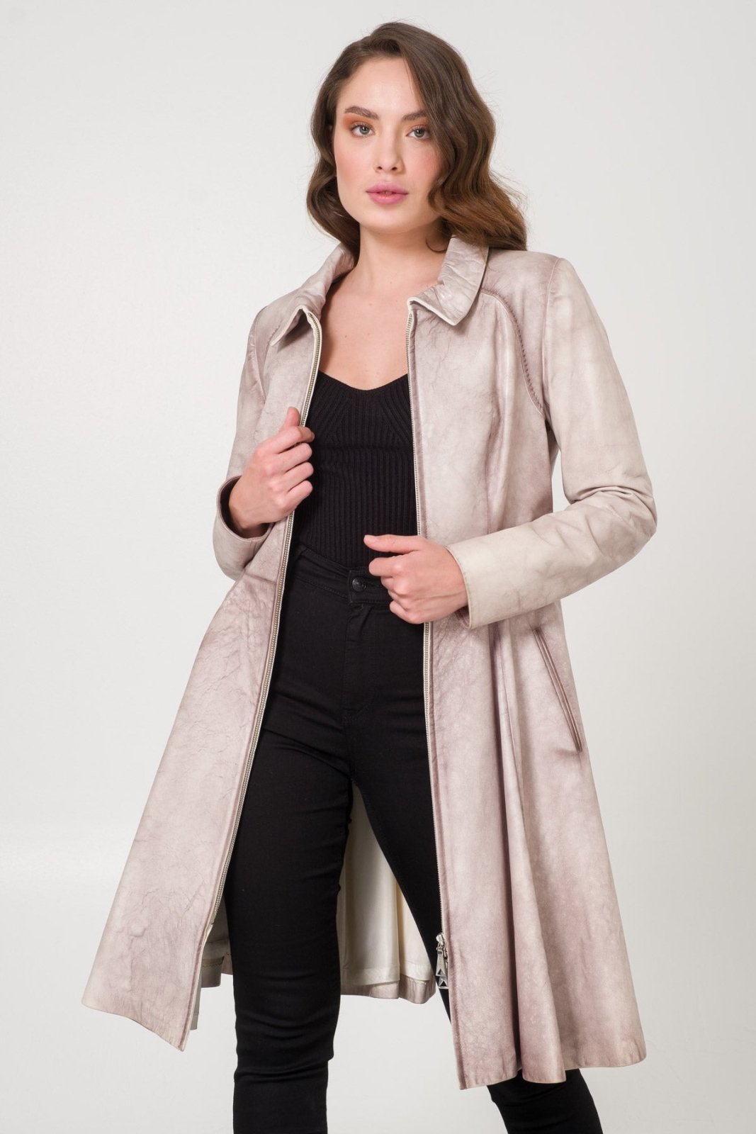 Grey Leather Coat - ADAMO