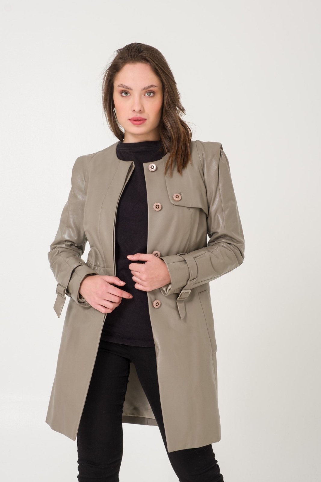 Grey Leather Trench Coat - ADAMO