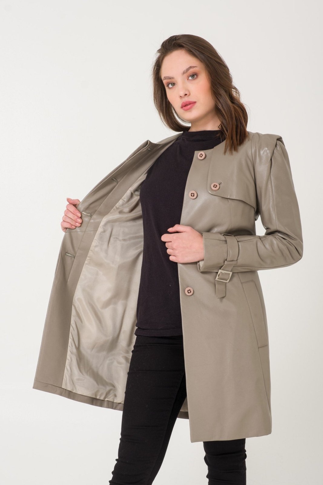 Grey Leather Trench Coat - ADAMO