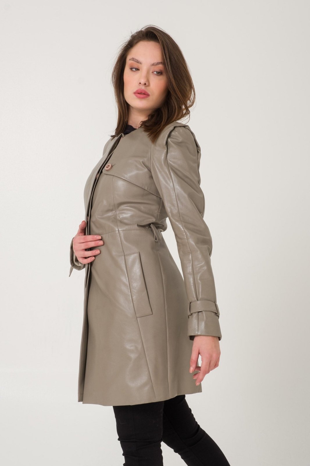 Grey Leather Trench Coat - ADAMO