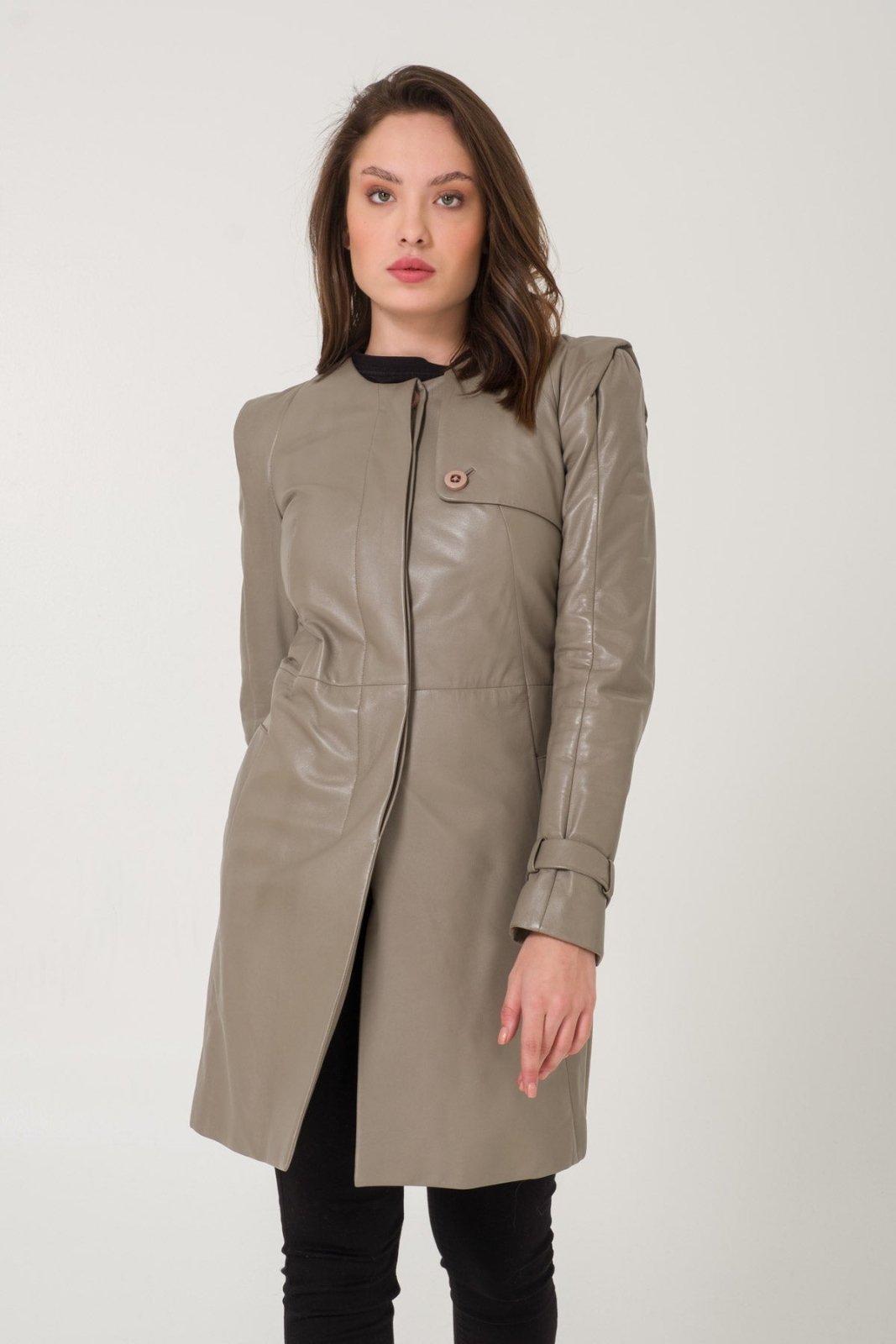 Grey Leather Trench Coat - ADAMO