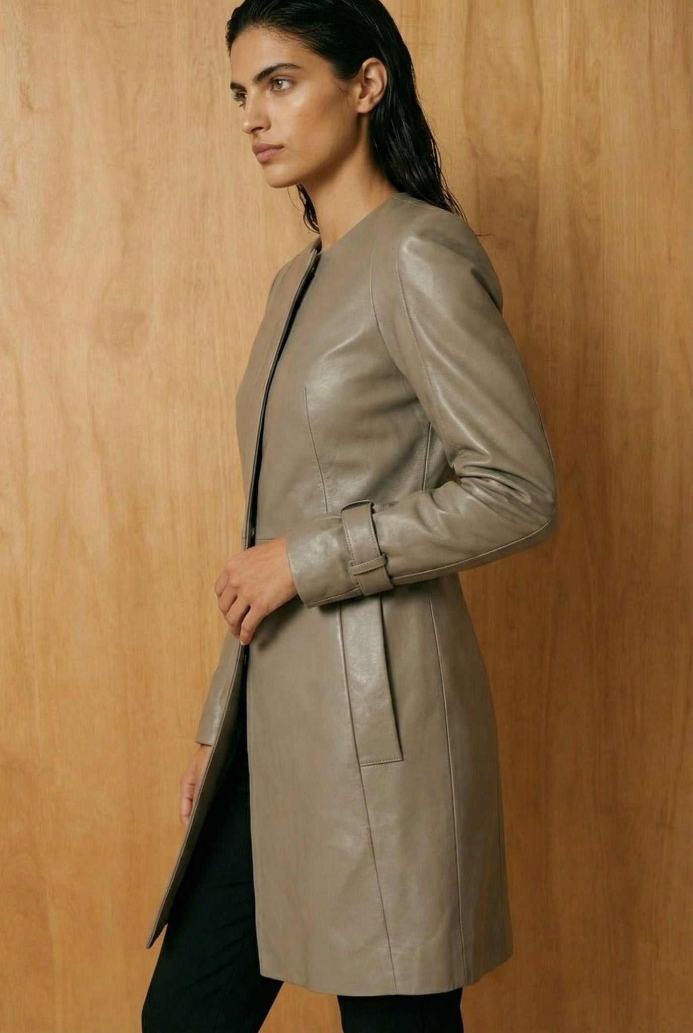Grey Leather Trench Coat - ADAMO