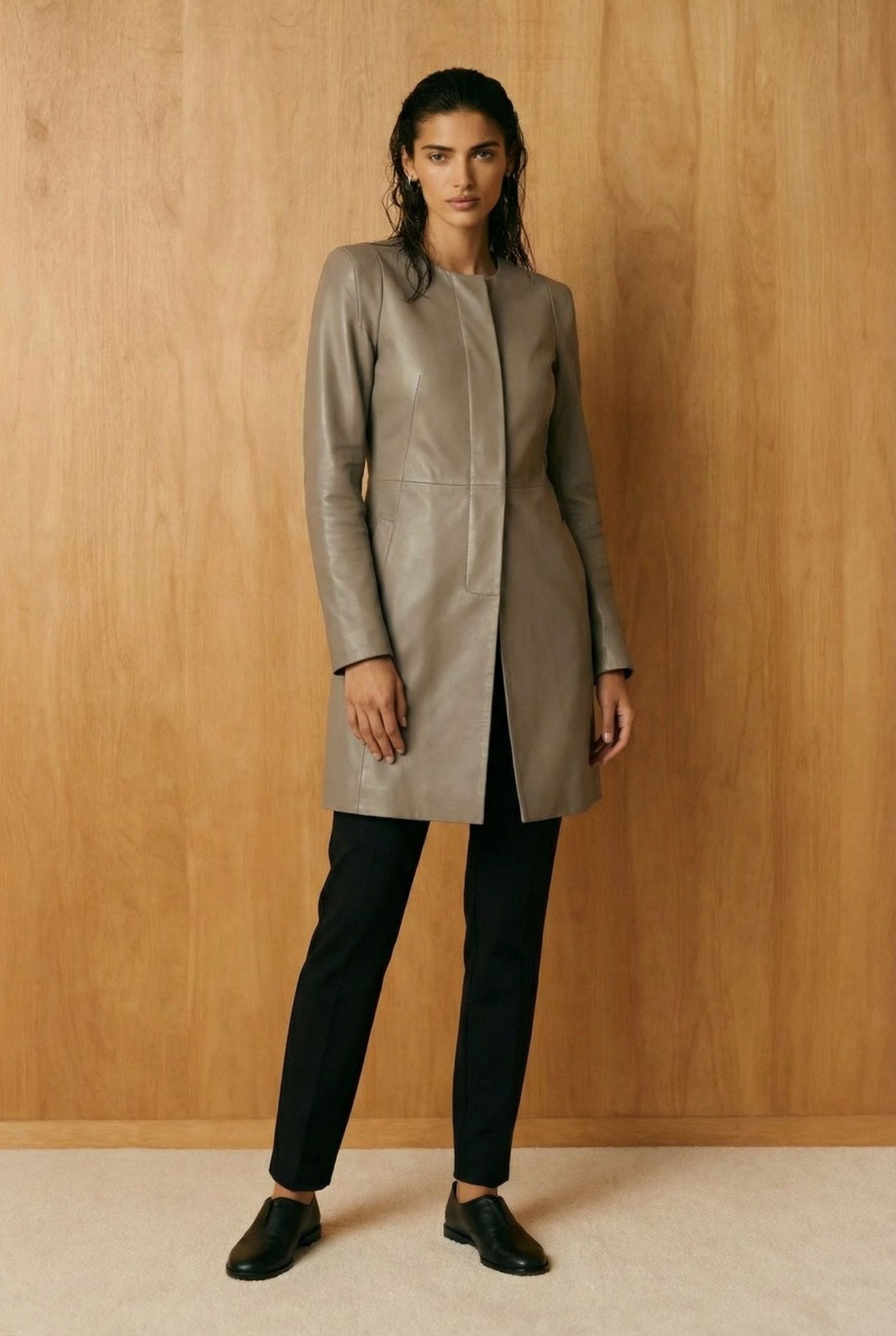 Grey Leather Trench Coat - ADAMO