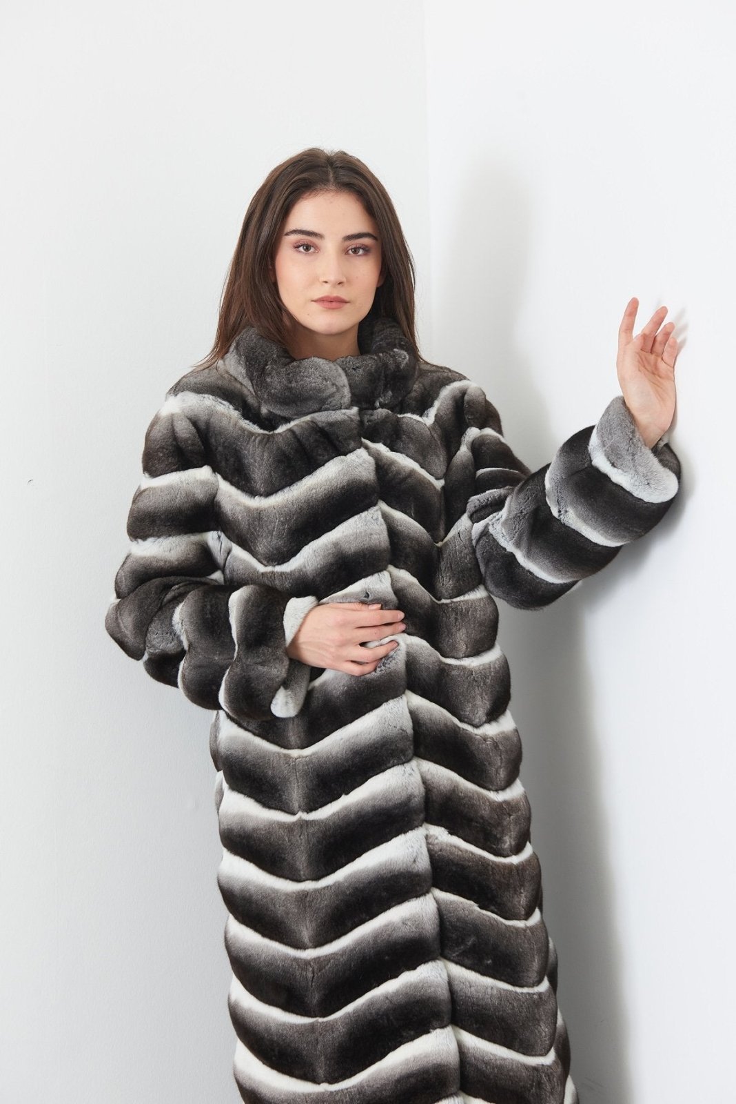 Grey Long Chinchilla Fur Coat - ADAMO