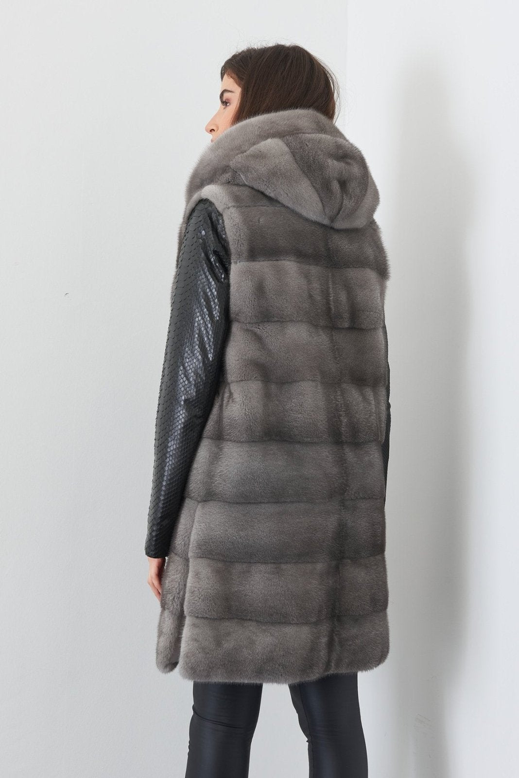 Grey Long Double face Mink Fur Vest - ADAMO