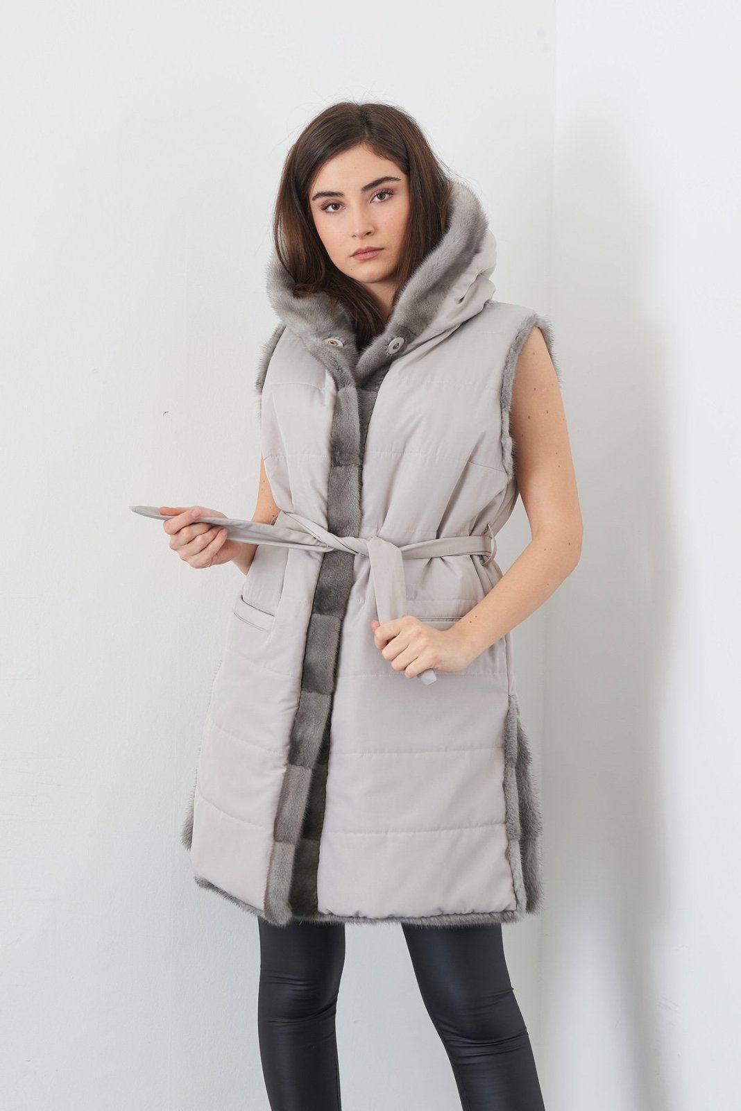 Grey Long Double face Mink Fur Vest - ADAMO