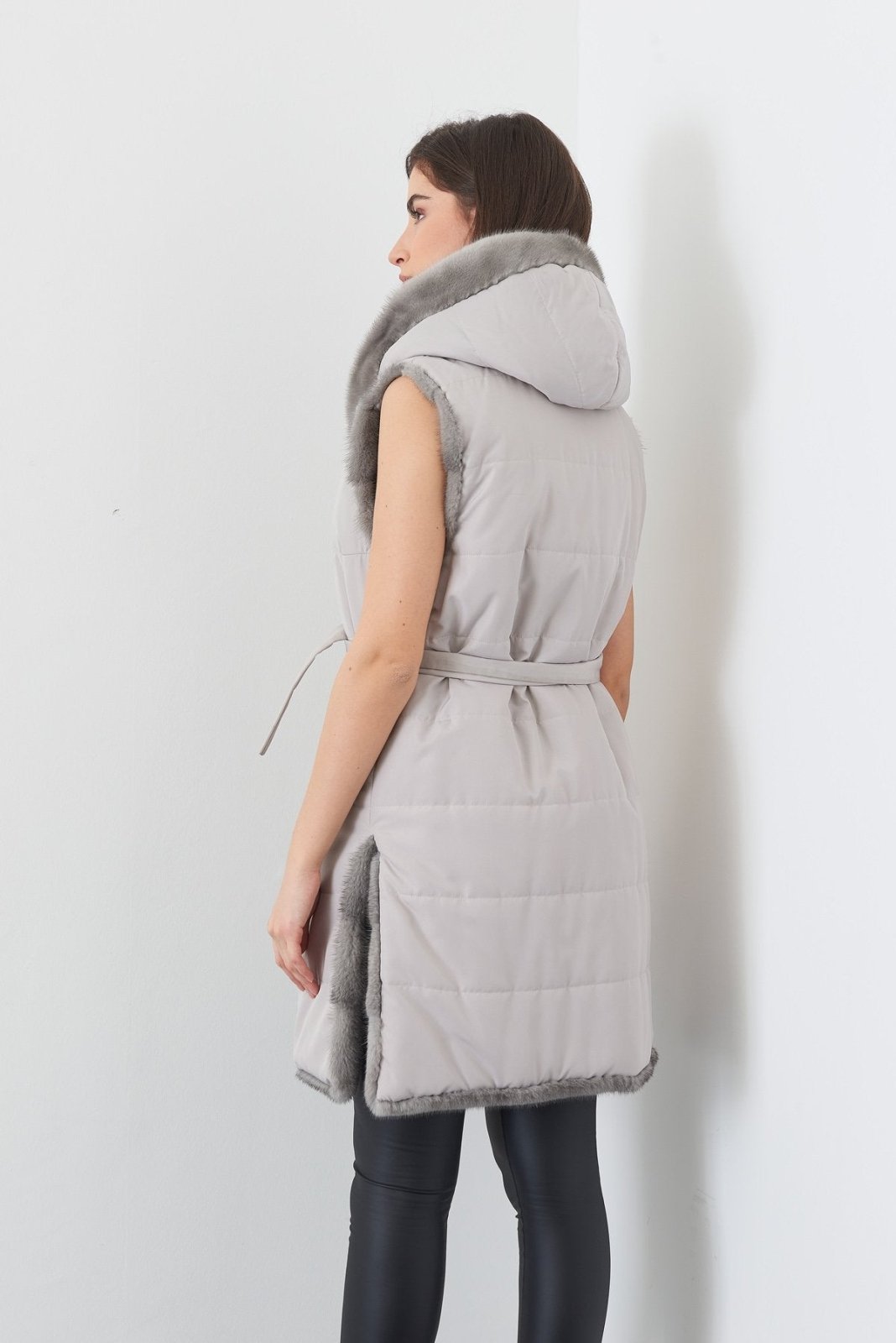 Grey Long Double face Mink Fur Vest - ADAMO