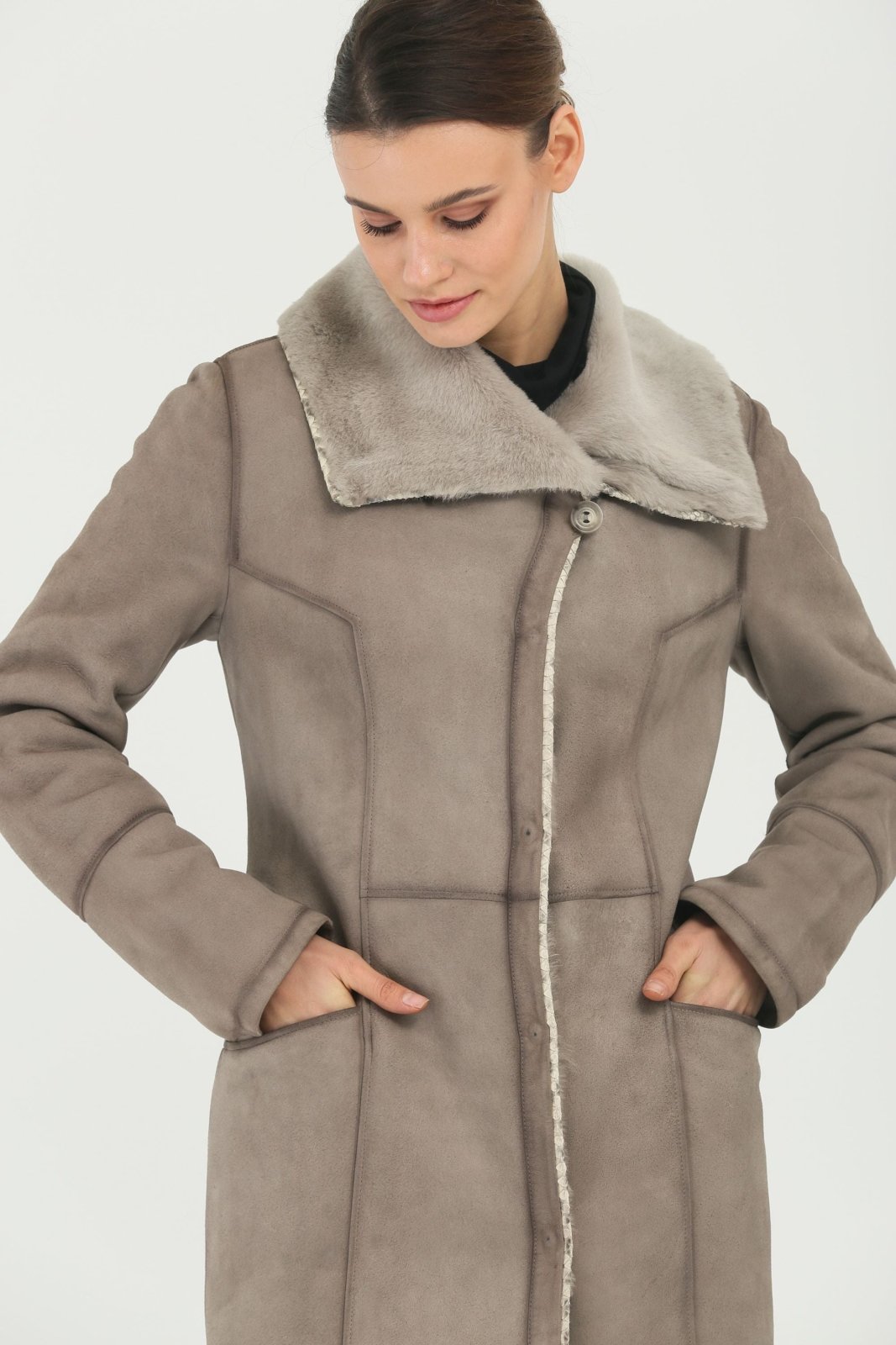 Grey Long Leather Coat - ADAMO