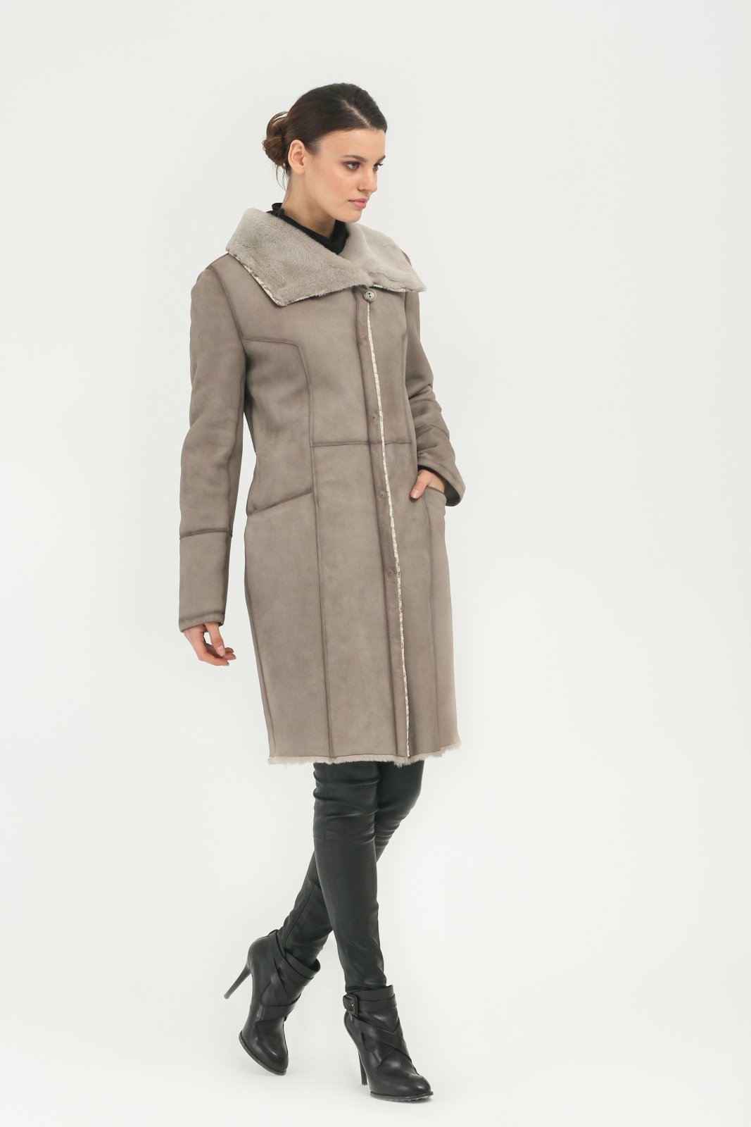 Grey Long Leather Coat - ADAMO