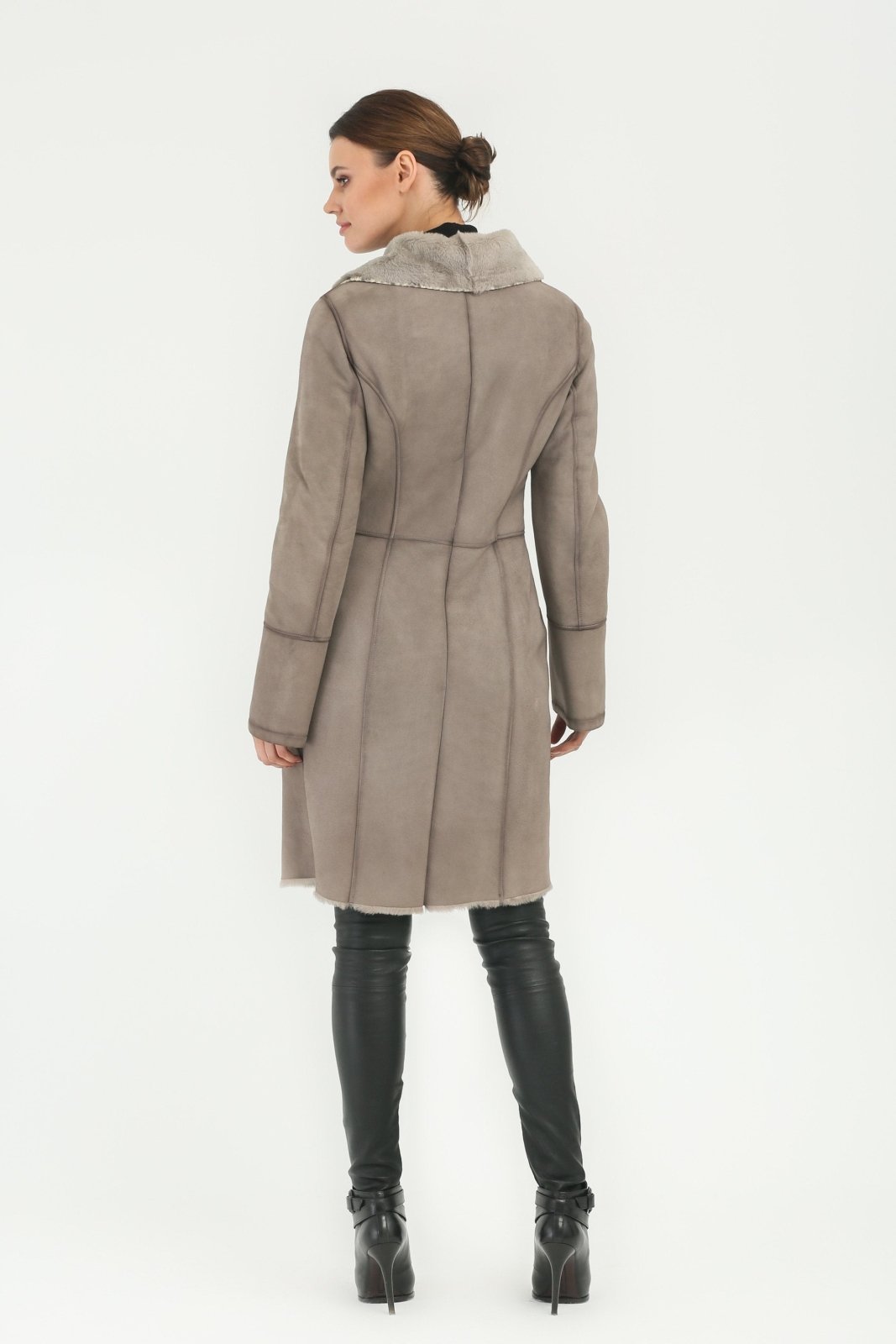 Grey Long Leather Coat - ADAMO