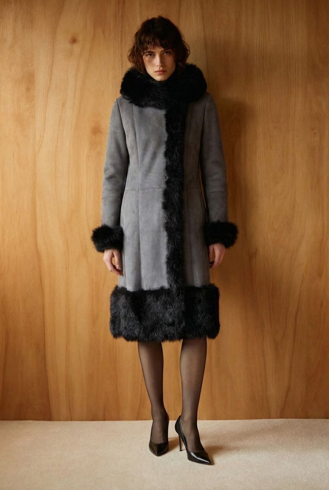 Grey Long Leather Coat - ADAMO