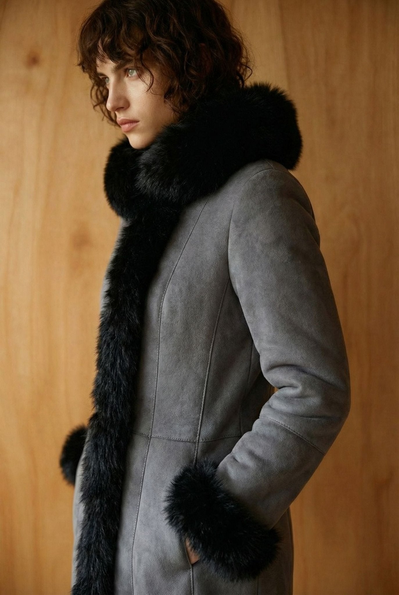 Grey Long Leather Coat - ADAMO