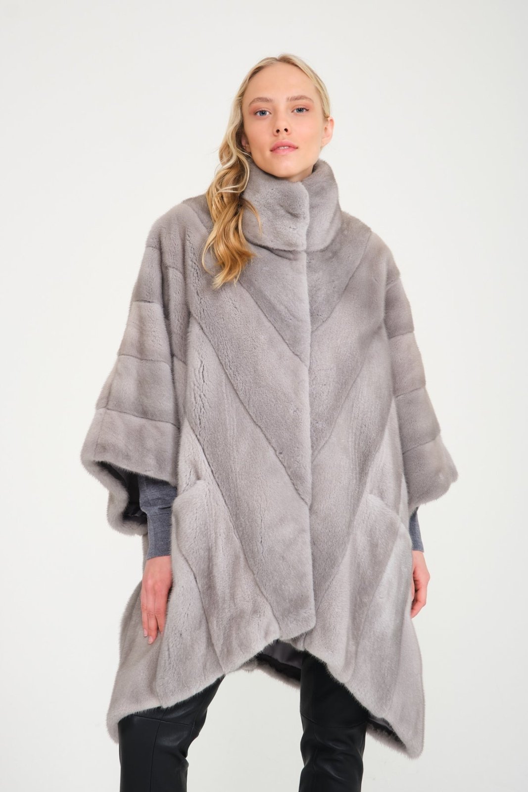 Grey Long Mink Fur Coat - ADAMO