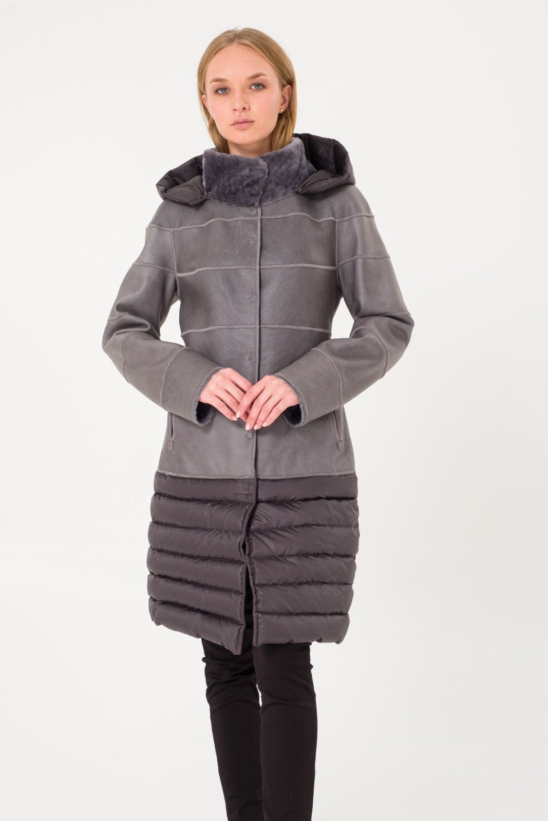 Grey Long Shearling Coat - ADAMO