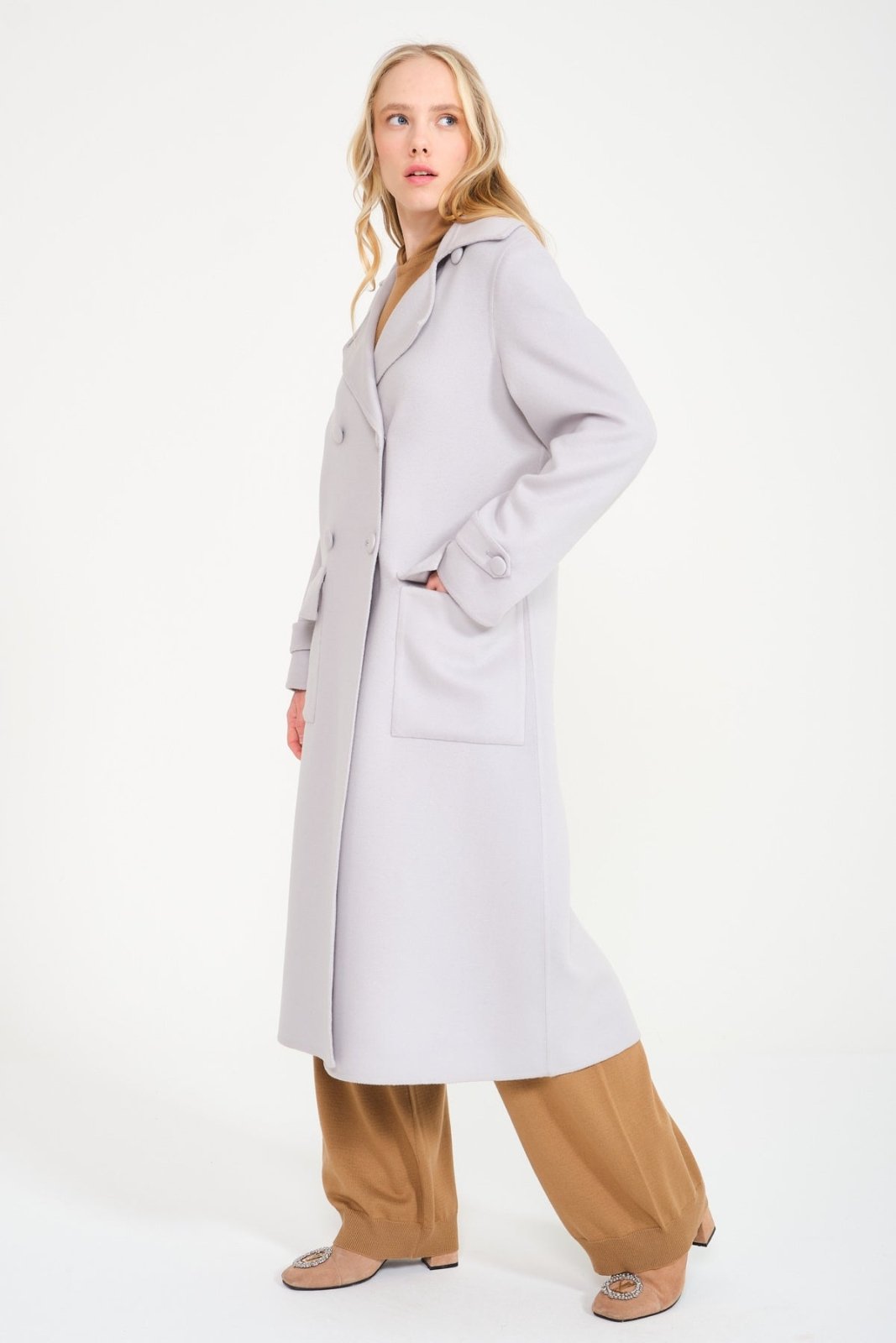 Grey Long Wool Coat - ADAMO