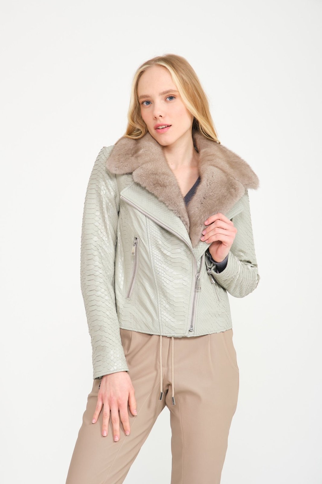 Grey Python Leather Jacket - ADAMO